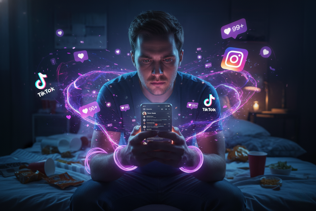 Personne addiction réseaux sociaux Instagram TikTok dopamine