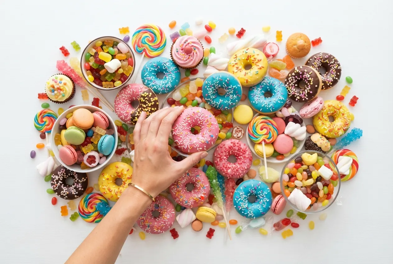 Sucreries et bonbons illustrant l'addiction au sucre et la dopamine