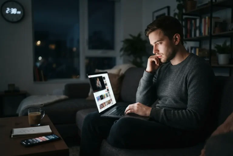 Personne regardant des vidéos pendant des heures sur un écran, illustrant l'addiction à YouTube.